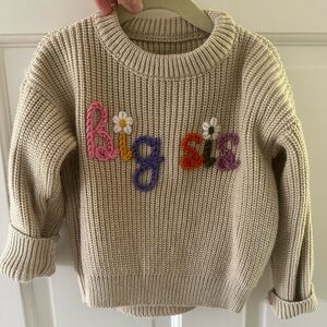 Big Sis Embroidered Beige Sweater